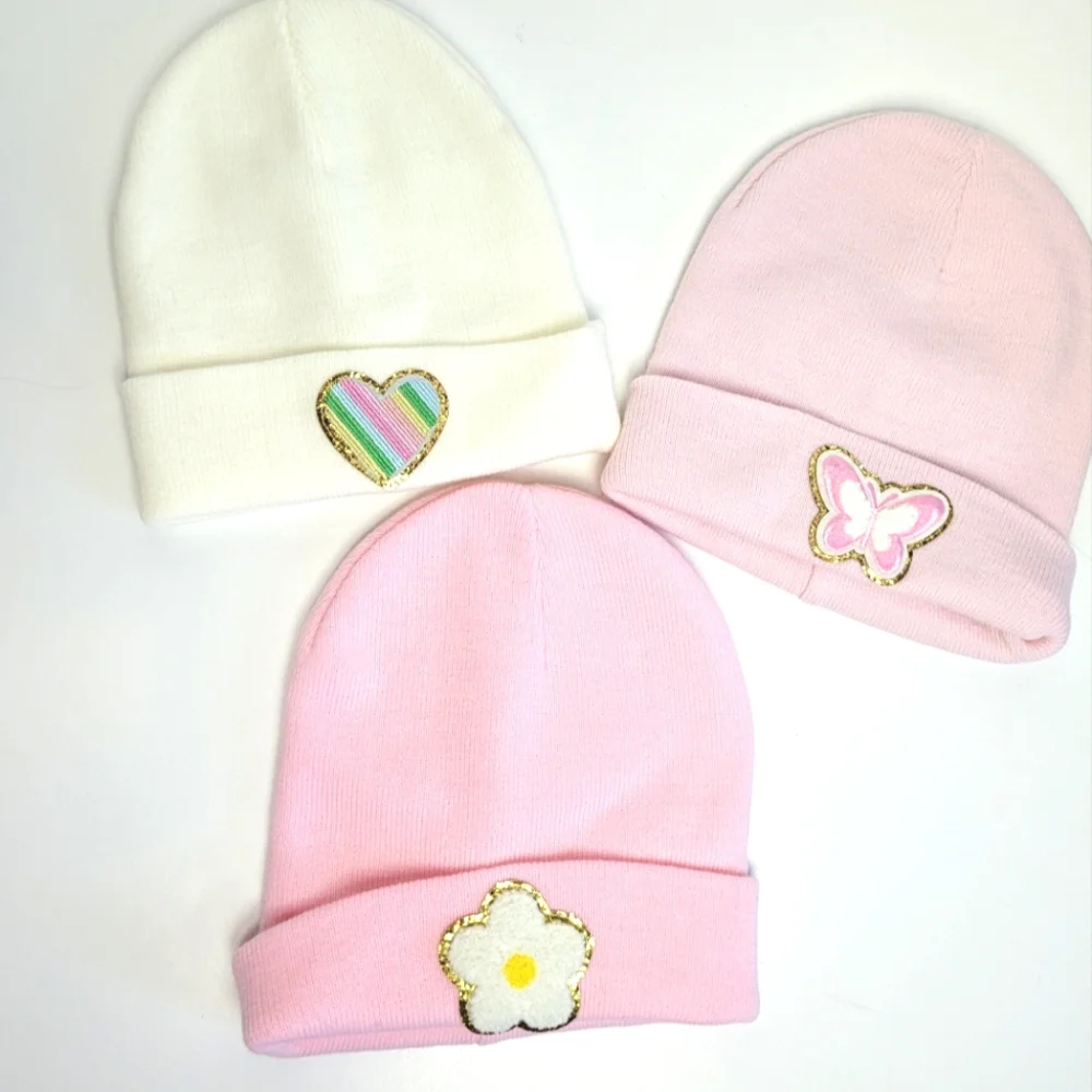GIRLS KNIT BEANIE WINTER HAT BUNLDE OF 3